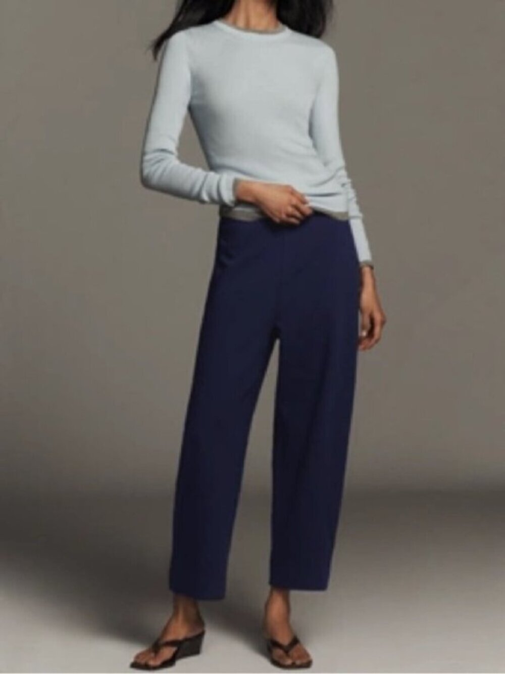 NWT Size S  - Anthropologie Maeve Crop Curved Trousers Navy (NWT US$ 128)